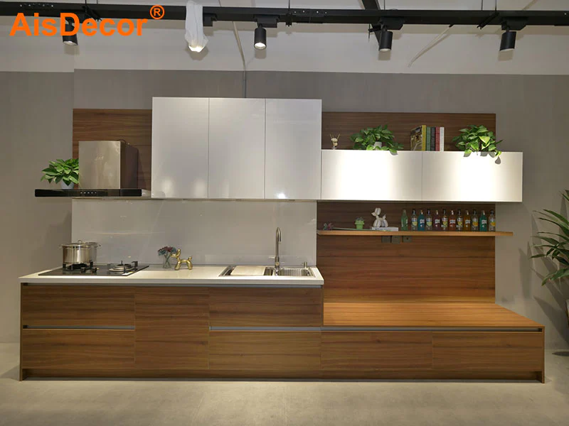 Modern Small Apartment White Lacquer and Laminate Kitchen