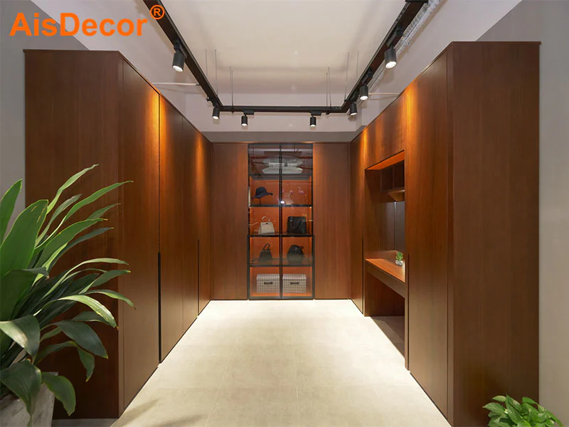 Wooden Laminate Orange Interior Glass Door Walk-in Closet